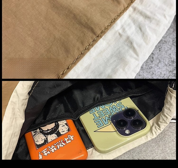 BOOM Colorblock Crossbody Bag - Versatile Drawstring Bucket Bag-Black rope-Free Shipping Leatheretro