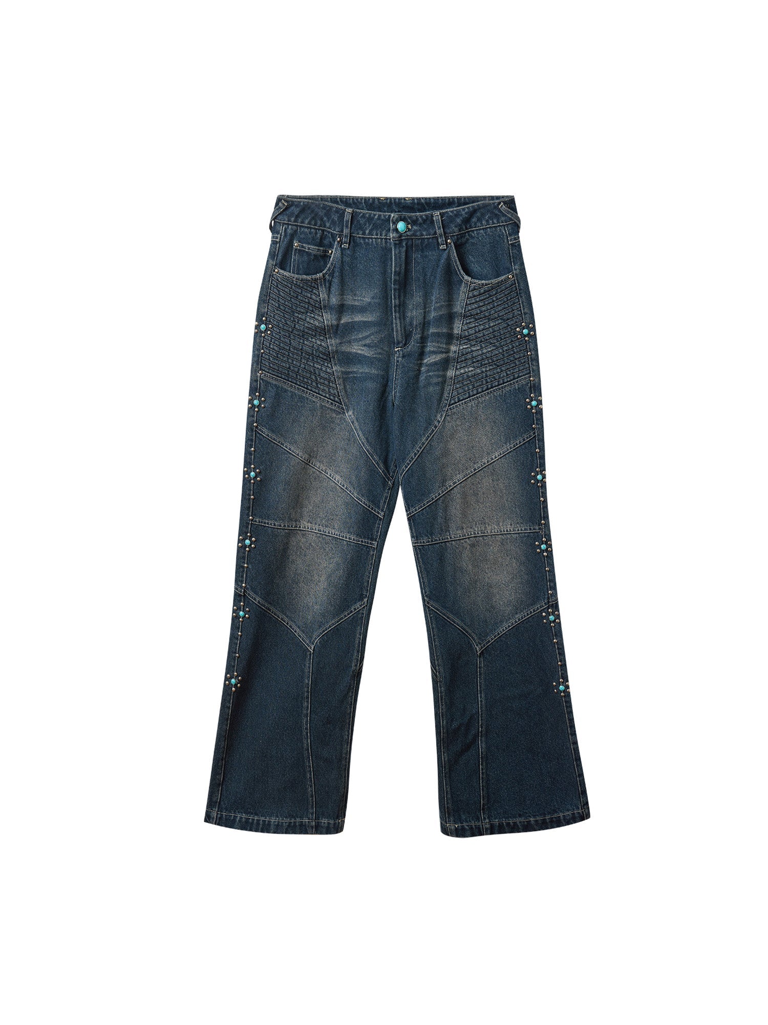 ERROR CODE ROBOT Turquoise Studded Paneled Jeans-Jeans-S-Free Shipping Leatheretro