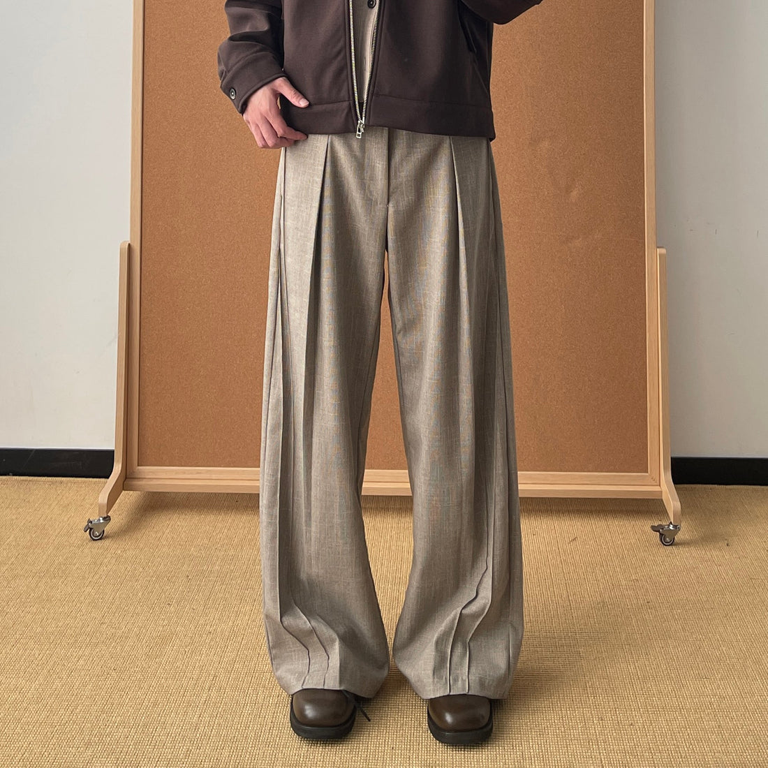 OKAYTHXBYE Essential Pleated Wide-Leg Trousers-Pants-S-Black-Free Shipping Leatheretro