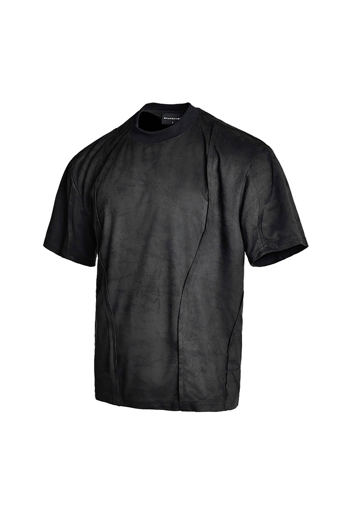 SSIN7 Suede Arc Spliced T-Shirt-T Shirt-S-Black-Free Shipping Leatheretro
