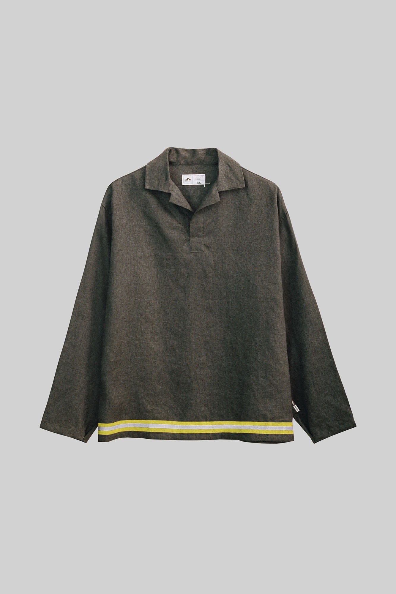 URBAN+FOREST Linen Reflective Trim Long-Sleeve Polo-L/S Tee-XS-Brown-Free Shipping Leatheretro