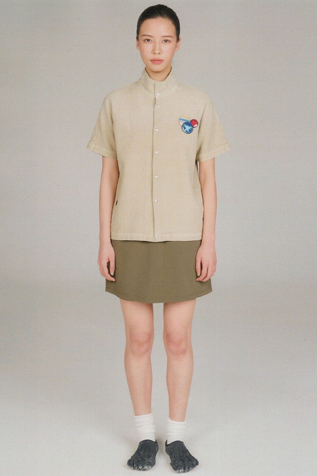 URBAN+FOREST Washed Waffle Stand Collar Half Shirt-Half shirt-XS-Blue-Free Shipping Leatheretro