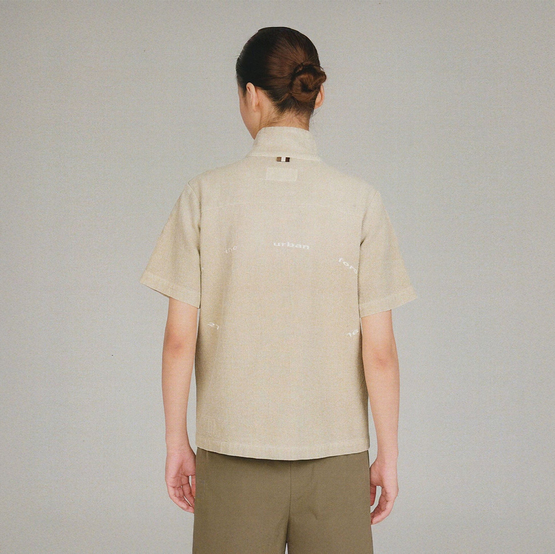 URBAN+FOREST Washed Waffle Stand Collar Half Shirt-Half shirt-XS-Yellow-Free Shipping Leatheretro