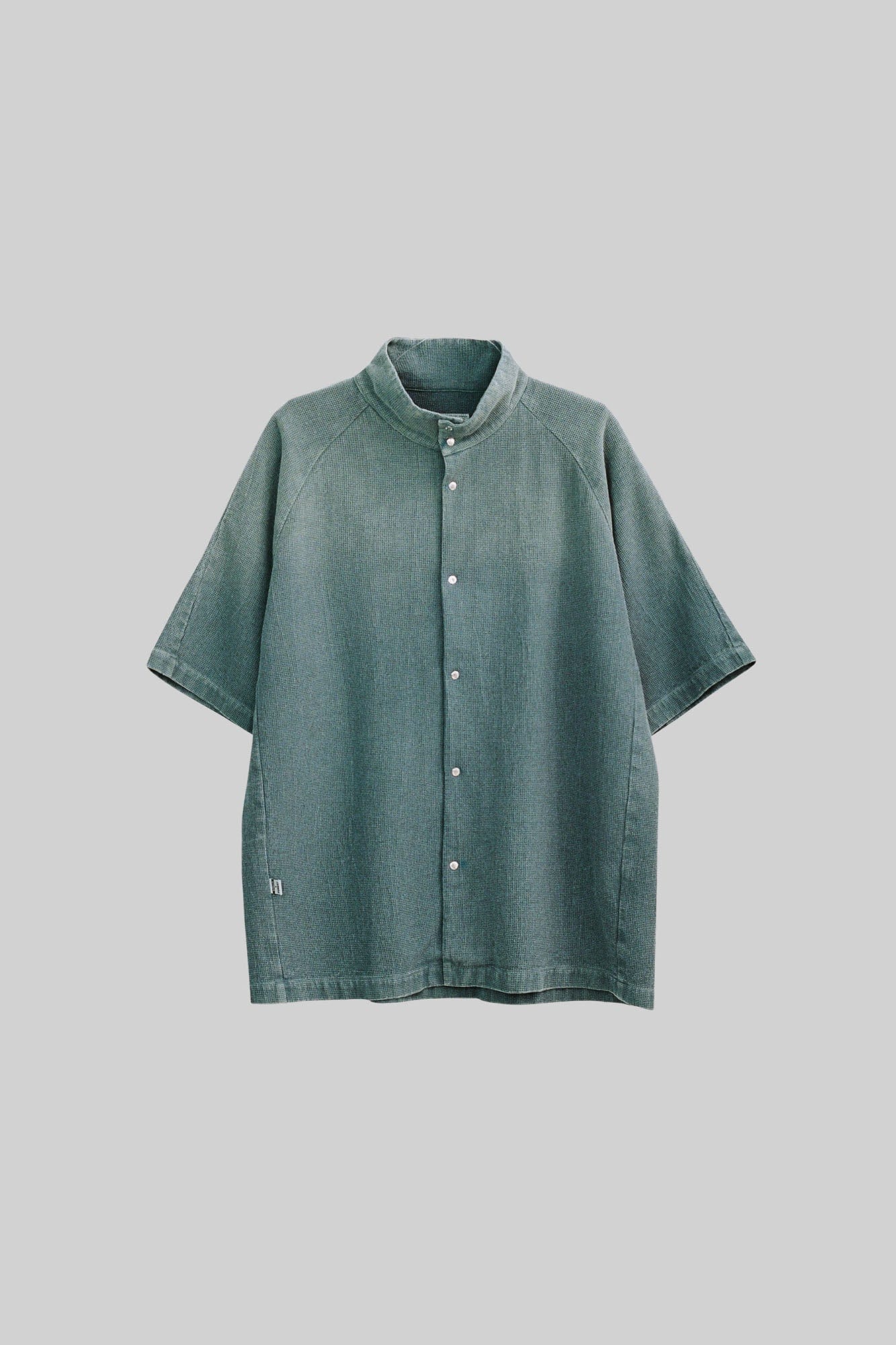 URBAN+FOREST Washed Waffle Stand Collar Half Shirt-Half shirt-XS-Blue-Free Shipping Leatheretro