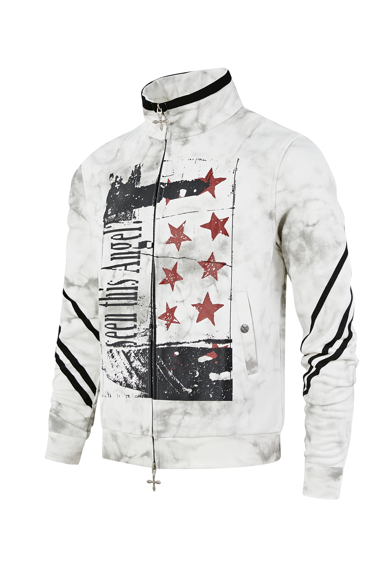 PASET Dirty Wash Star Graphic Track Jacket-Jacket-S-Free Shipping Leatheretro