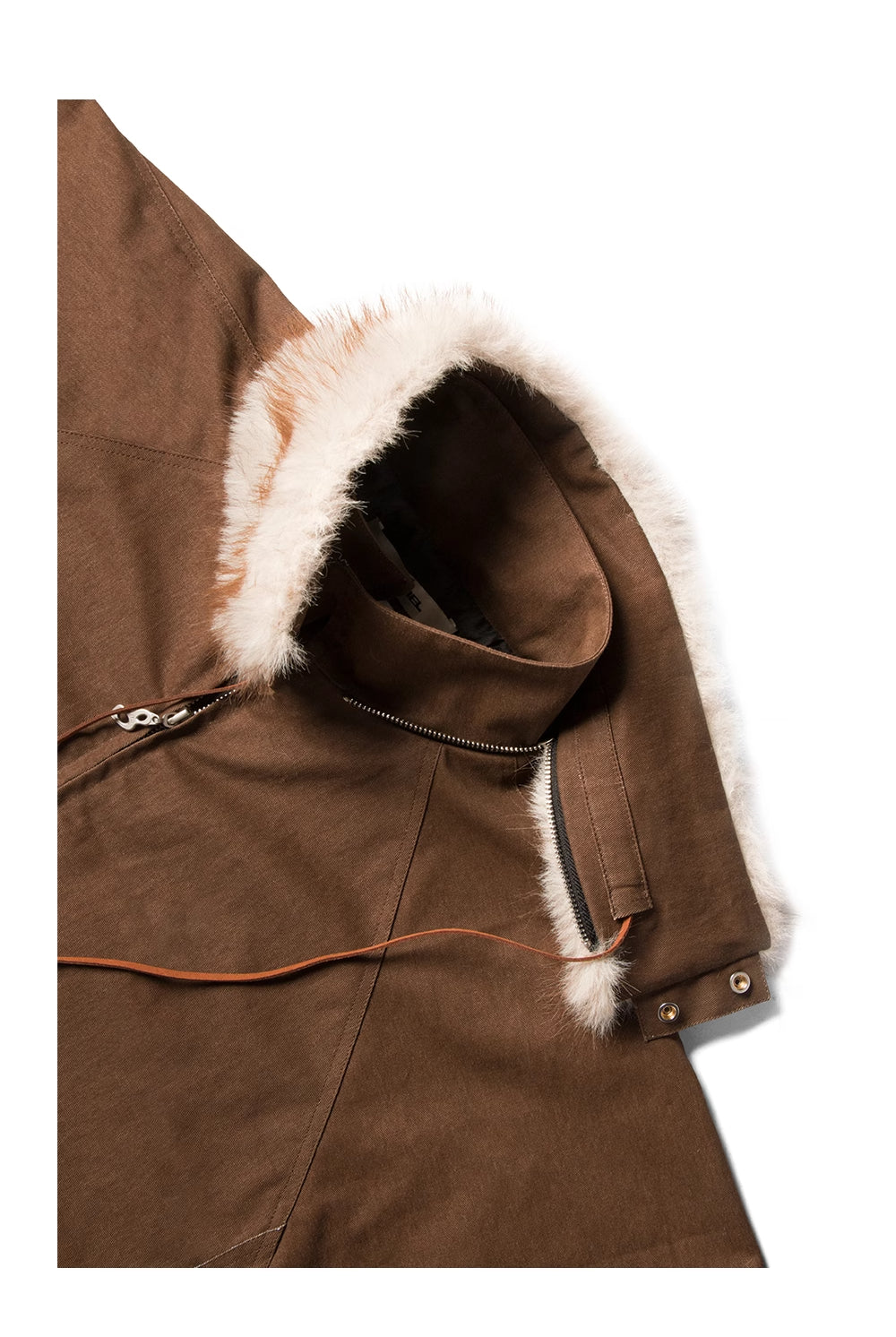 RELABEL Detachable Faux Fur Collar Two-Tone Batwing Sleeve Jacket-Brown-XS-Free Shipping Leatheretro