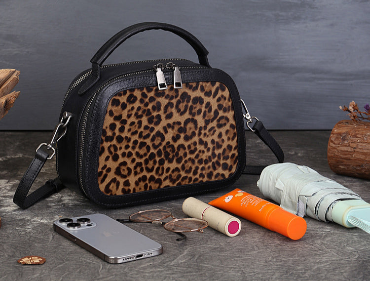 Women's Genuine Leather & Pony Hair Box Bag-Handbags-brown-Free Shipping Leatheretro