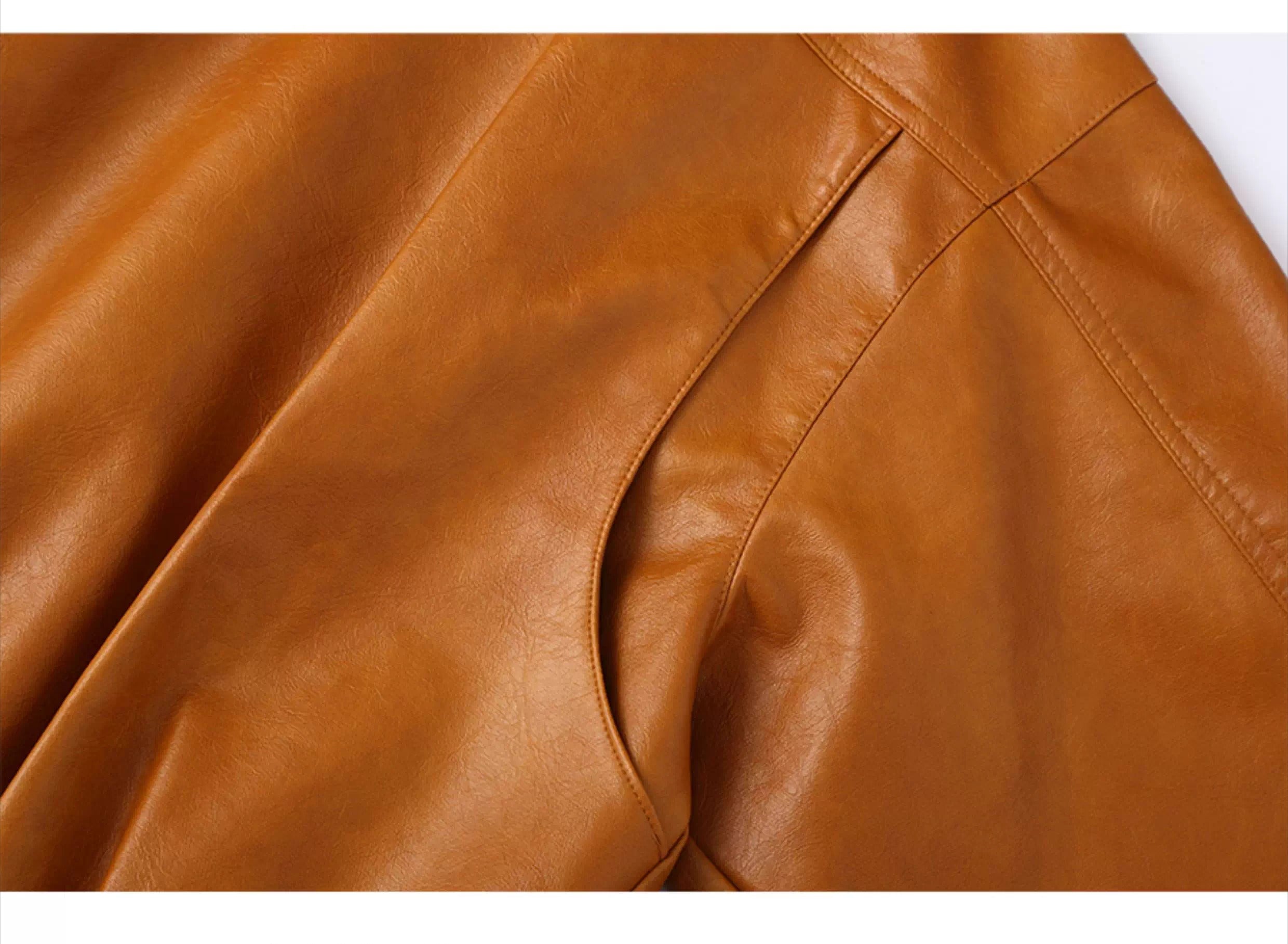 CLP Men Brown Faux Leather Stand Collar Jacket-Brown-M-Free Shipping Leatheretro