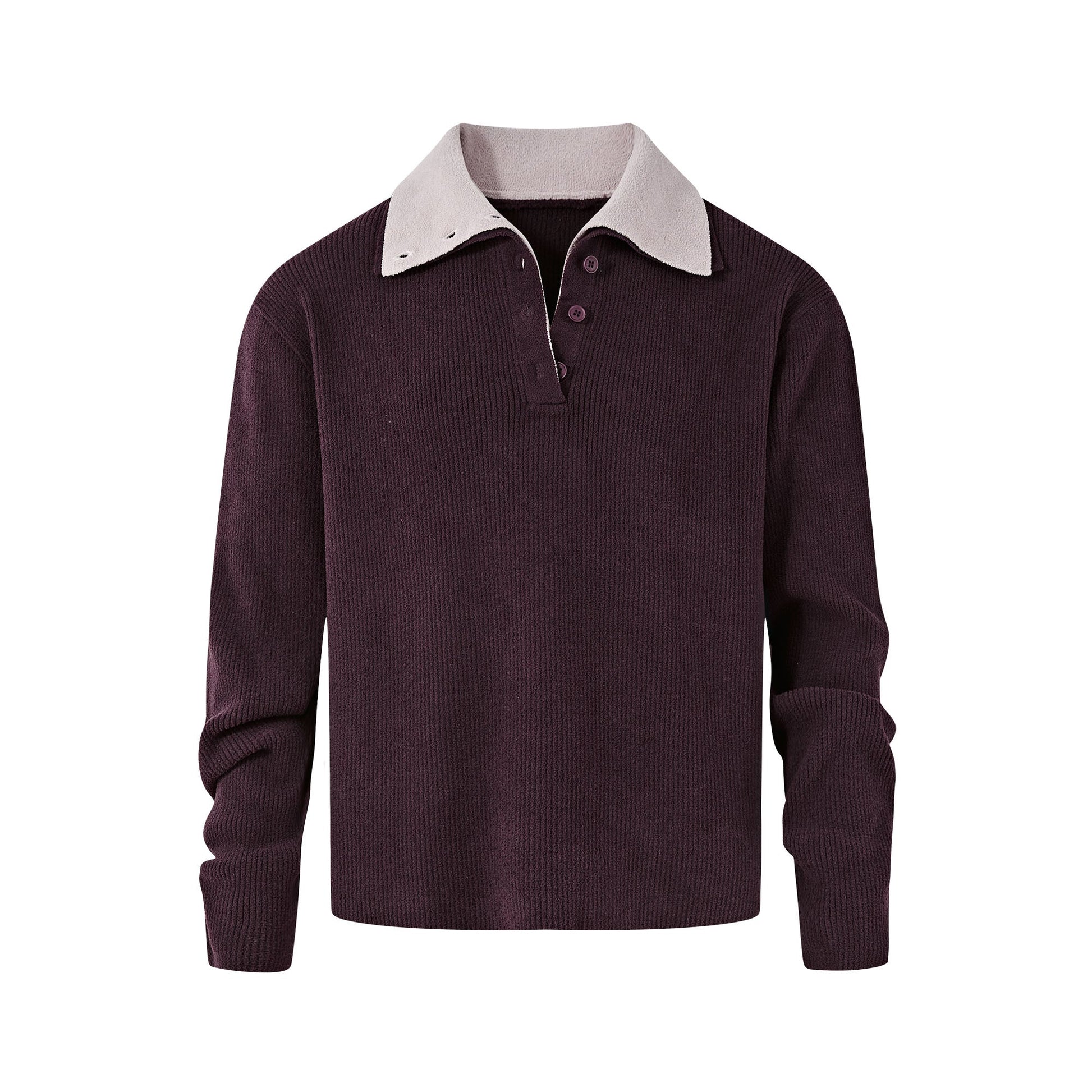 KREATE Contrast Layered Collar Ribbed Sweater-Sweater-S-Brown-Free Shipping Leatheretro