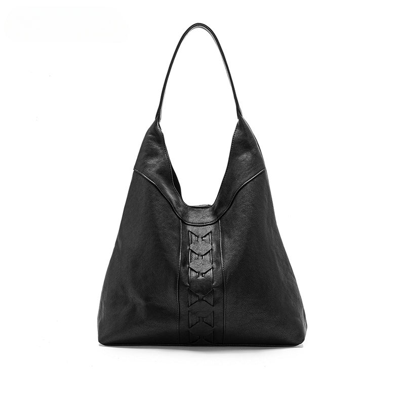 Luxury Genuine Vegetable-Tanned Leather Tote Bag-Black-Free Shipping Leatheretro