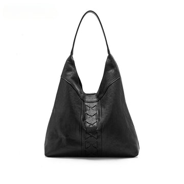 Luxury Genuine Vegetable-Tanned Leather Tote Bag-Black-Free Shipping Leatheretro