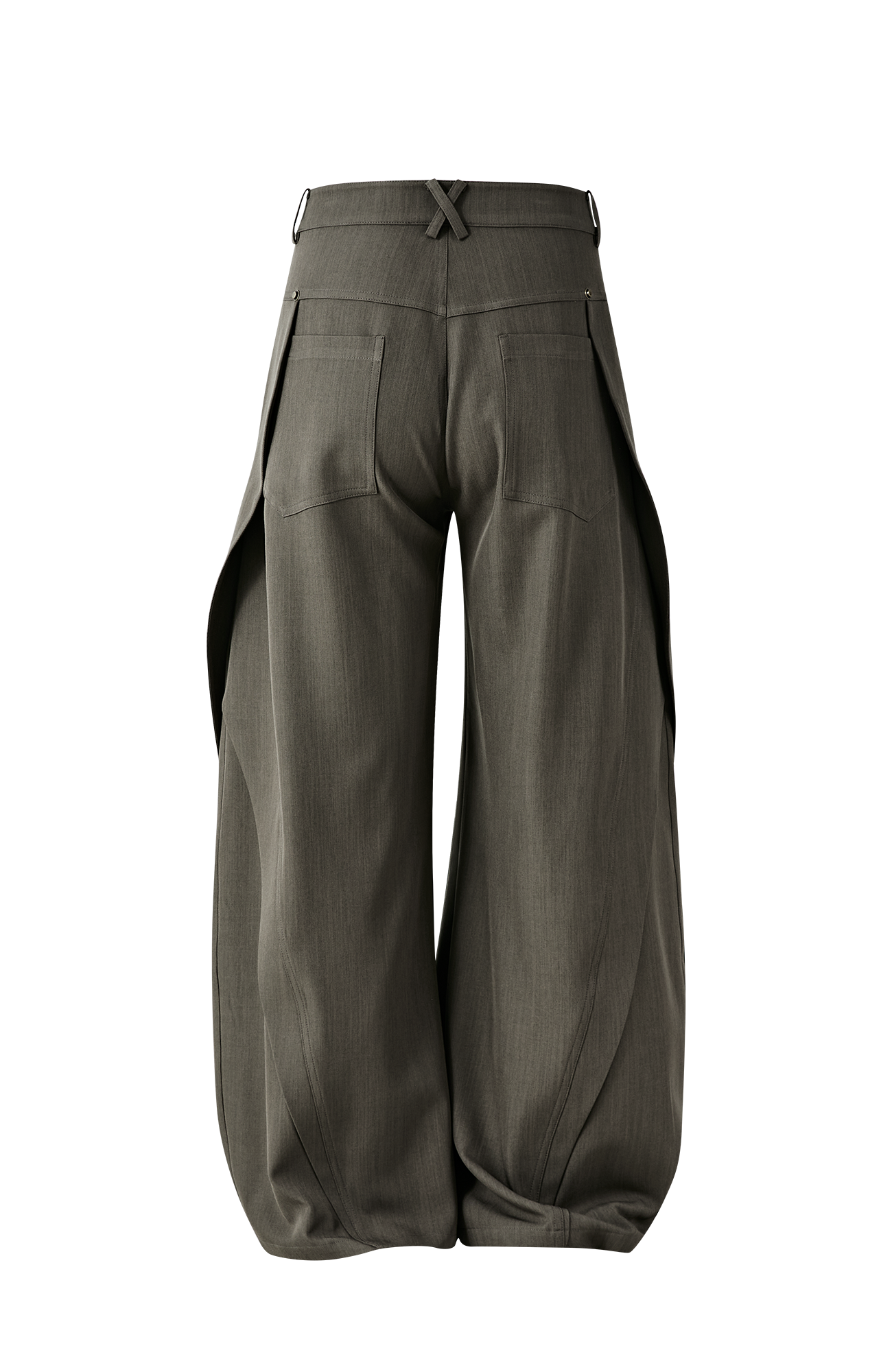 PASET Curved Seam Draped Trousers-Pants-S / 28"-Gray-Free Shipping Leatheretro