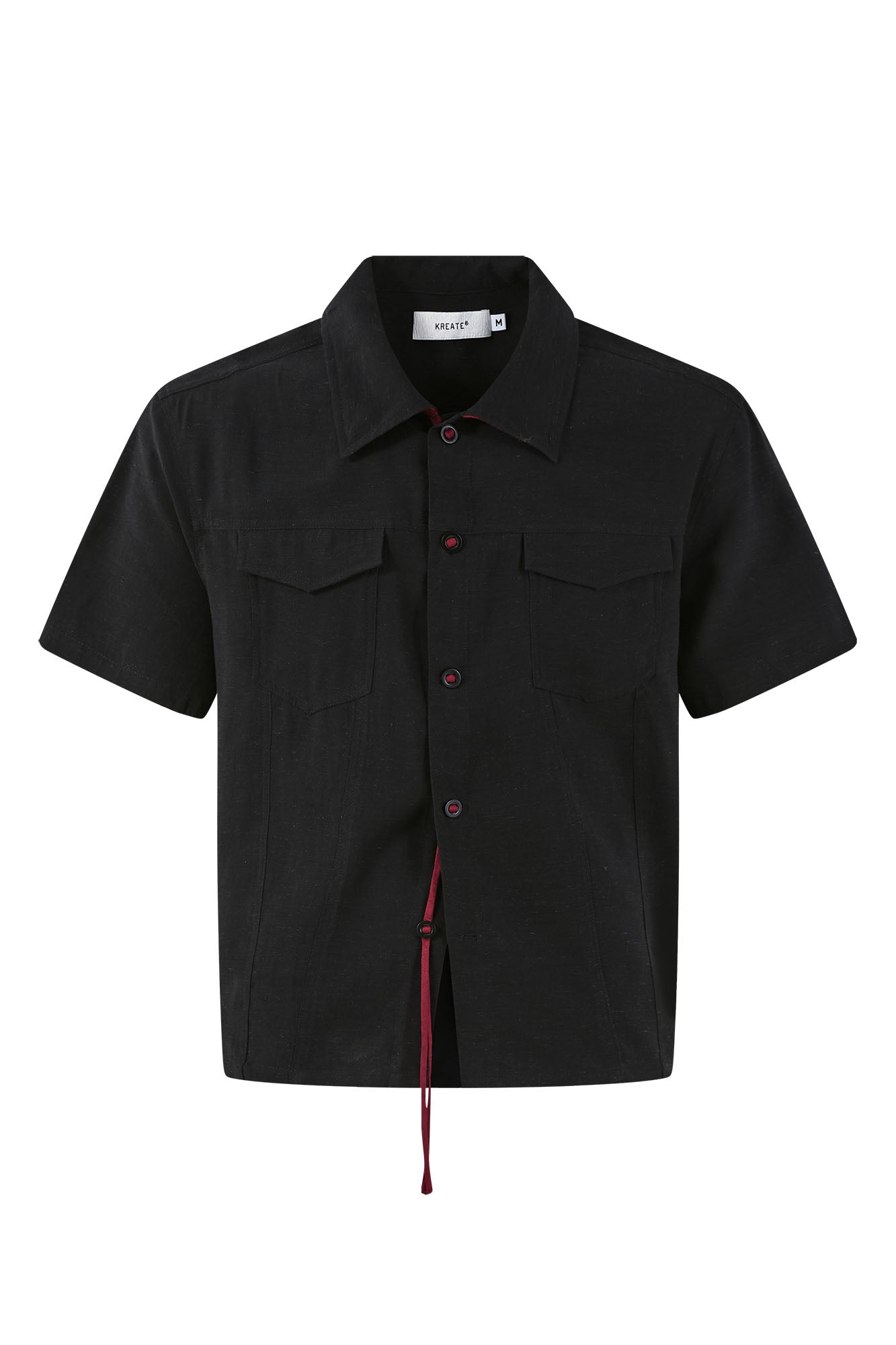KREATE Contrast Collar Linen Half Shirt-Half shirt-S-Black-Free Shipping Leatheretro