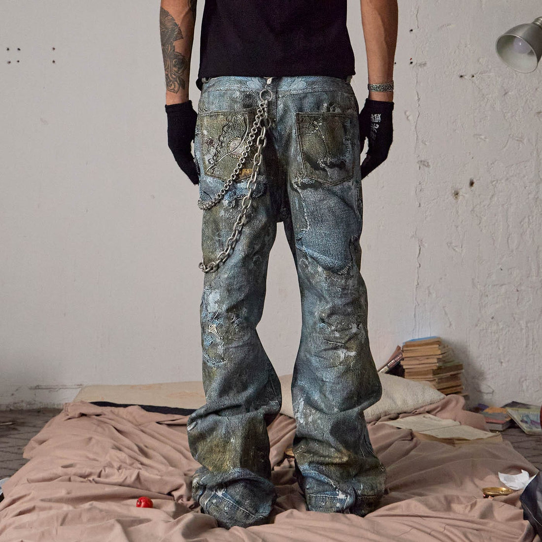 DND4DES Gems&Metals Rotten Distressed Flared Jeans-Jeans-XS-Free Shipping Leatheretro