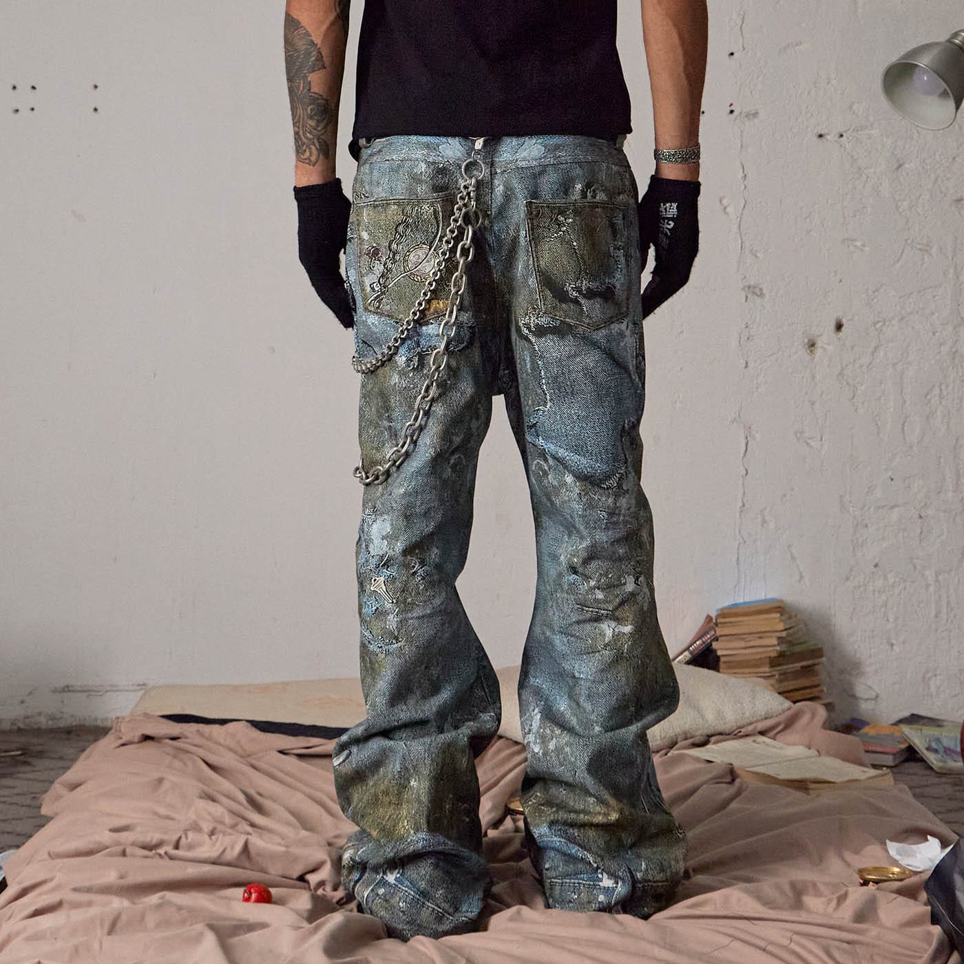 DND4DES Gems&Metals Rotten Distressed Flared Jeans-Jeans-XS-Free Shipping Leatheretro