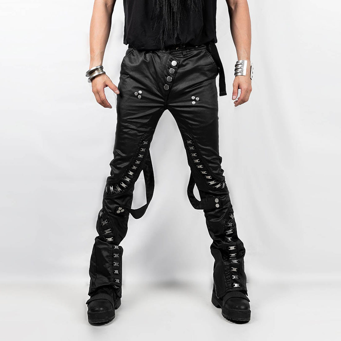 INSIDE OUT Exoskeleton Strapped Zipper Pants-Pants-S-Free Shipping Leatheretro