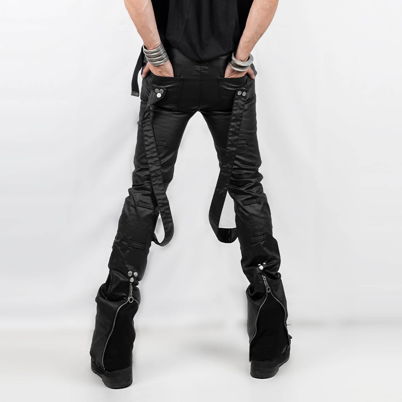 INSIDE OUT Exoskeleton Strapped Zipper Pants-Pants-S-Free Shipping Leatheretro