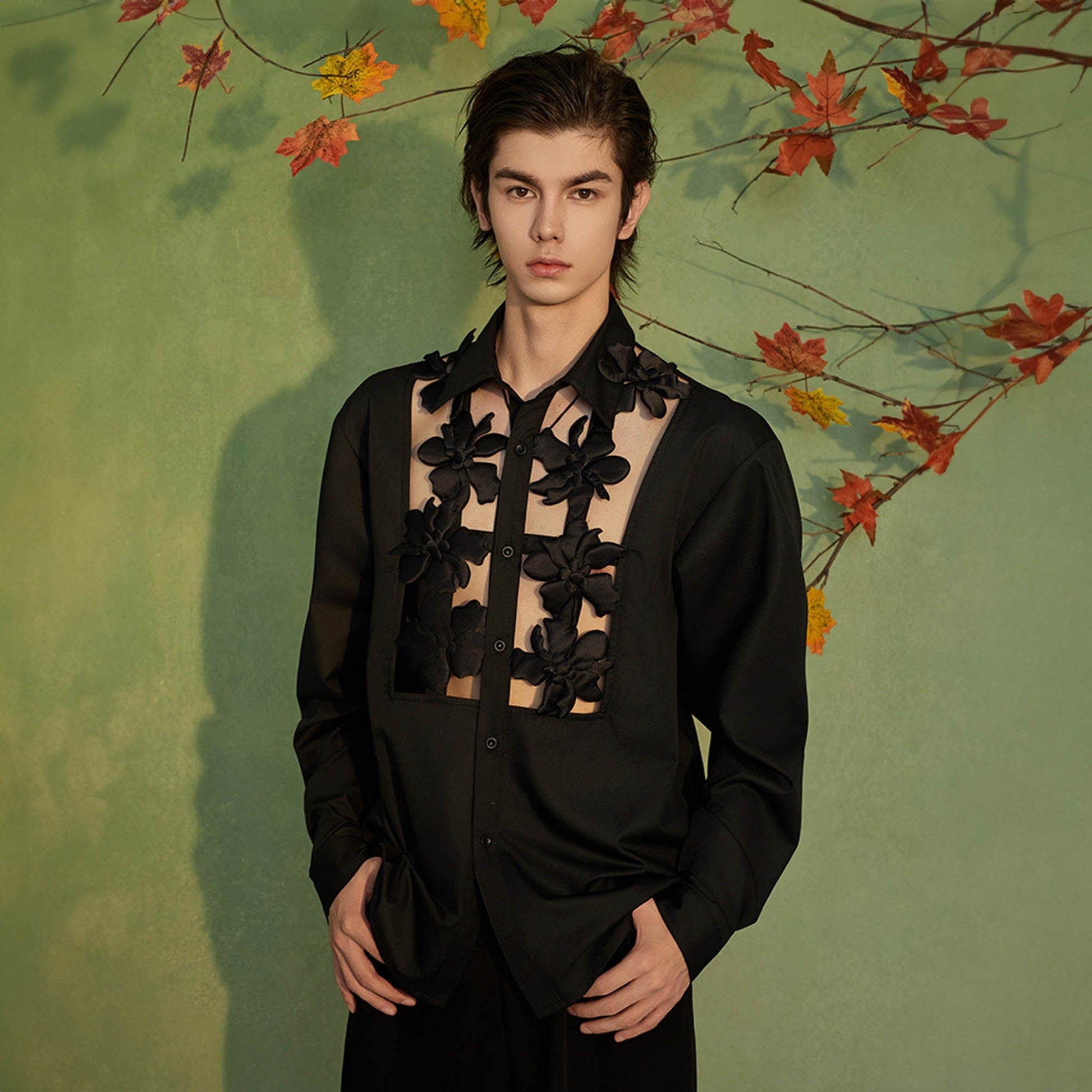 JIECHI Midnight Lily Cut-Out Shirt-Shirt-M-Free Shipping Leatheretro