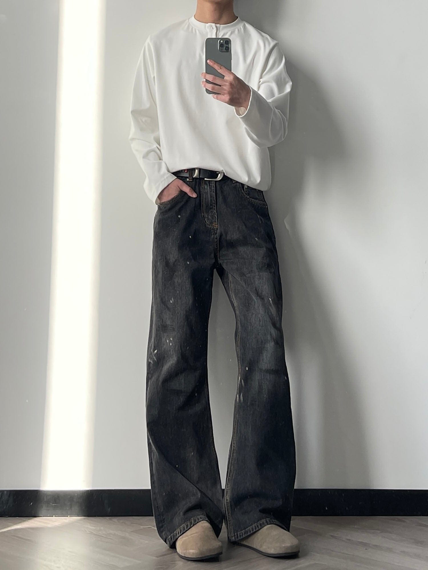 OKAYTHXBYE Paint-Splattered Distressed Jeans-Jeans-S-Blue-Free Shipping Leatheretro