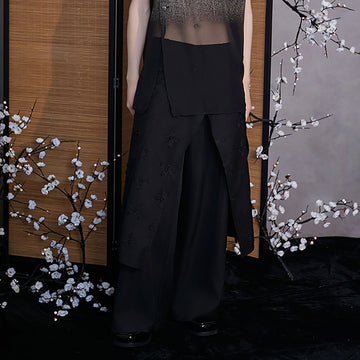 JIECHI Asymmetrical Bow Embroidery Slit Skort-Shorts-M-Free Shipping Leatheretro