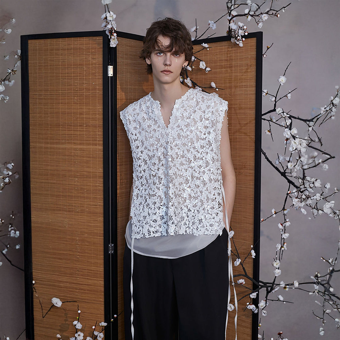 JIECHI Sequin Lace Sheer Layered Vest-Vest-M-Free Shipping Leatheretro