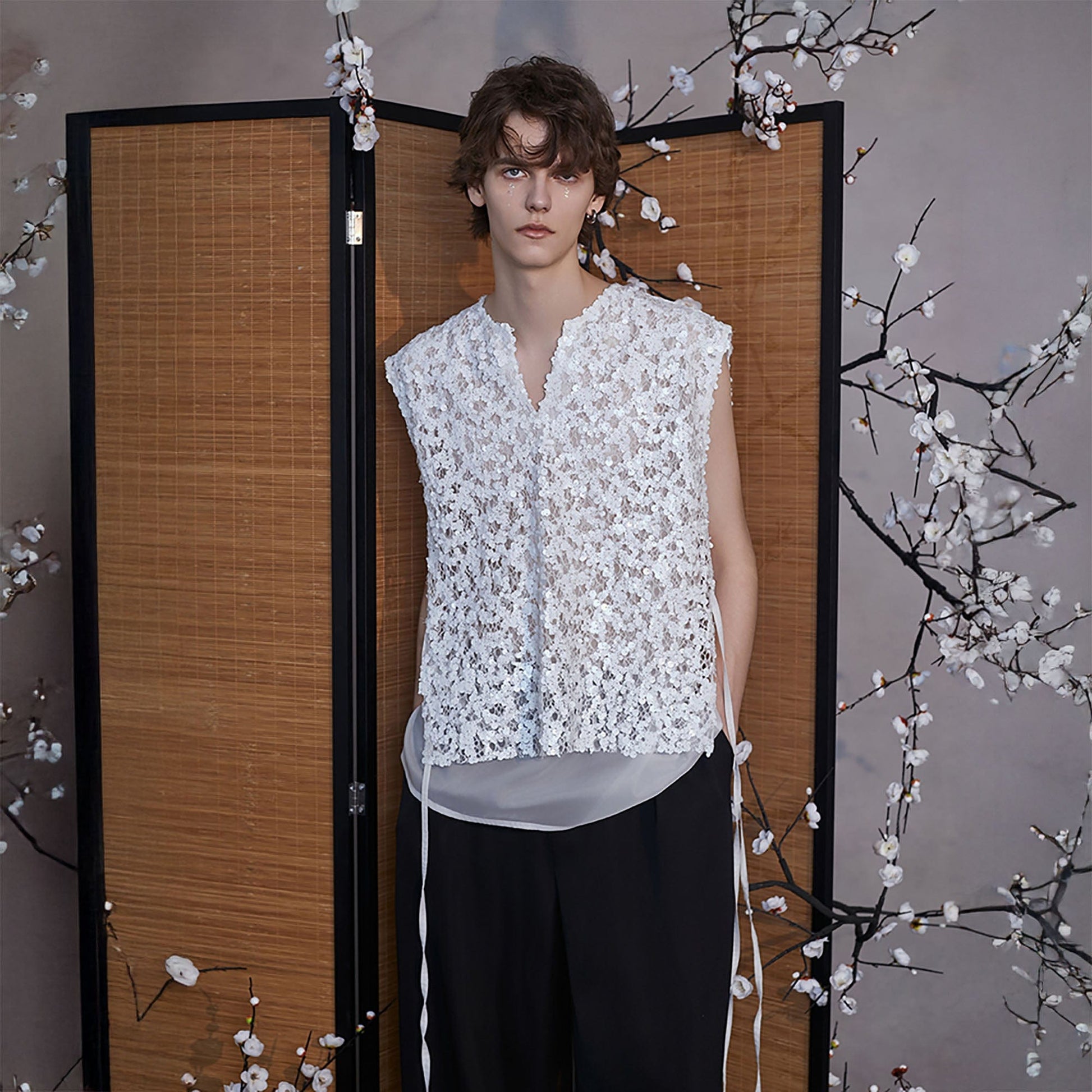 JIECHI Sequin Lace Sheer Layered Vest-Vest-M-Free Shipping Leatheretro
