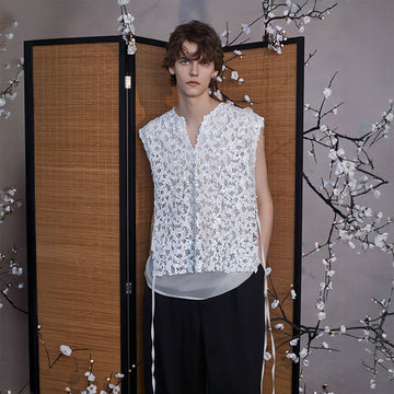 JIECHI Sequin Lace Sheer Layered Vest-Vest-M-Free Shipping Leatheretro