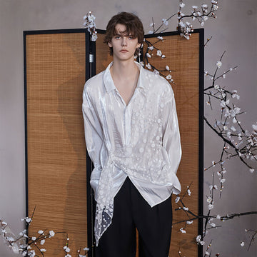 JIECHI Dots Tulle Drape Iridescent Shirt-Shirt-M-Free Shipping Leatheretro