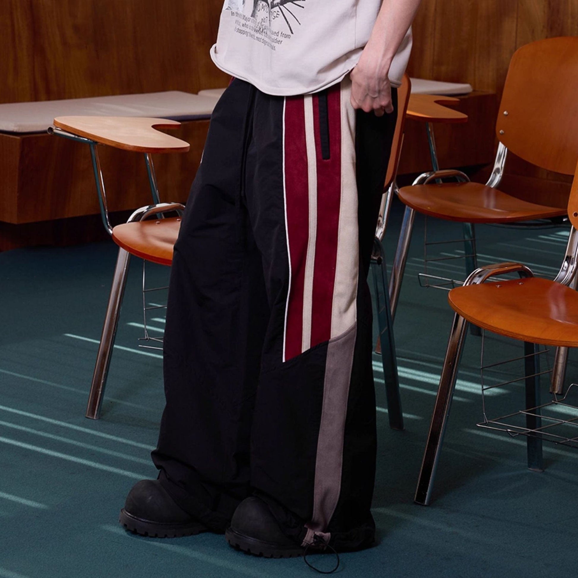 ERROR CODE ROBOT Diagonal Stripe Suede Track Pants-Pants-S-Free Shipping Leatheretro