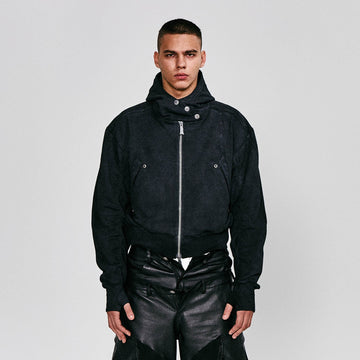 FLYERRER Grommet Spliced Zip-Up Cropped Hoodie-Jacket-S-Free Shipping Leatheretro