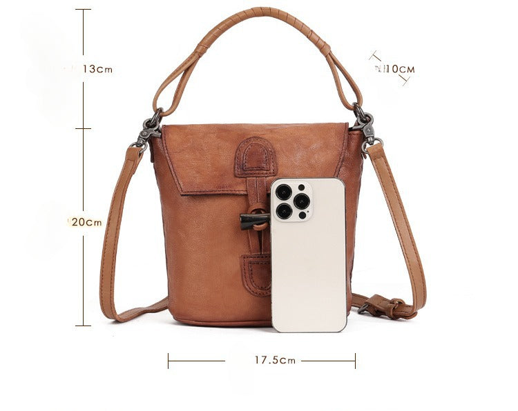 Vintage Bucket Bag – Full-Grain Leather Mix-and-Match Crossbody Tote Bags-crossbody bags-Black-Free Shipping Leatheretro