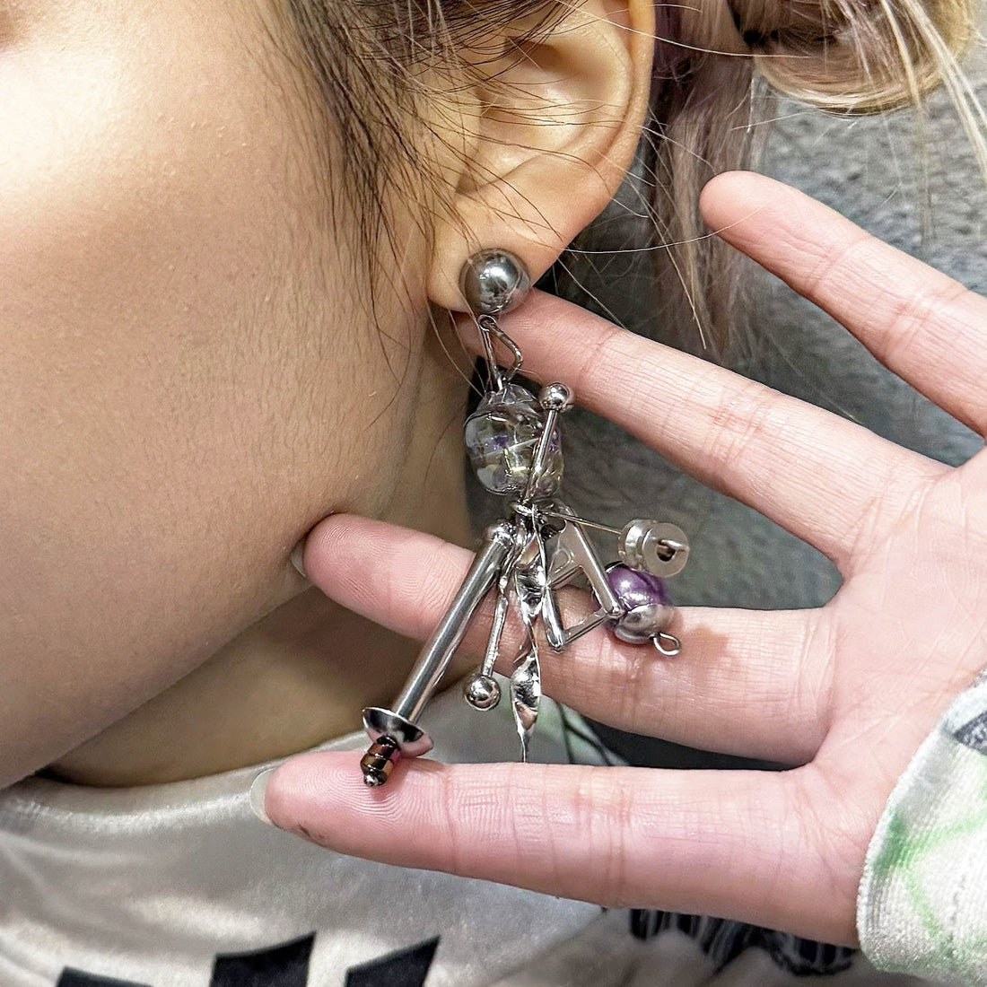 ILLUSORY Space Odyssey Industrial Drop Earrings/ Ear Clip Purple-Earring-Earring(A Pair)-Free Shipping Leatheretro