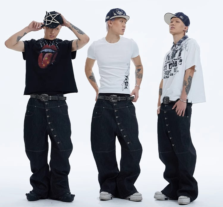 DND4DES Baggy Jeans with Curved Button Fly and Retro Wash-A-XS-Free Shipping Leatheretro