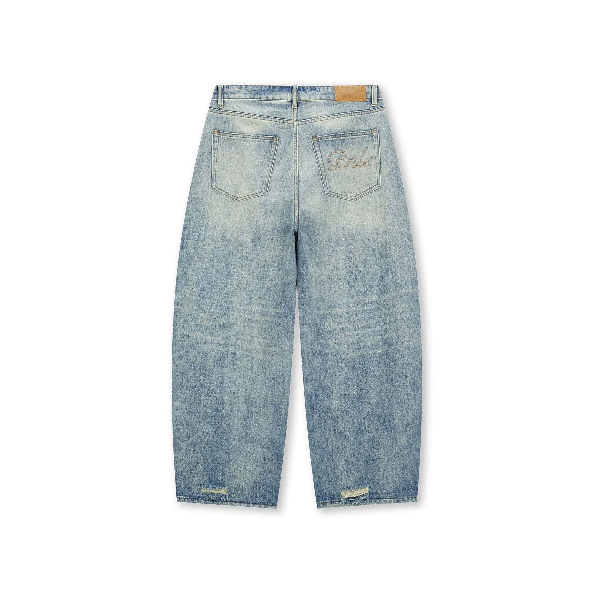 BONELESS Washed Ripped Hem Curved Baggy Jeans-Jeans-S-Blue-Free Shipping Leatheretro