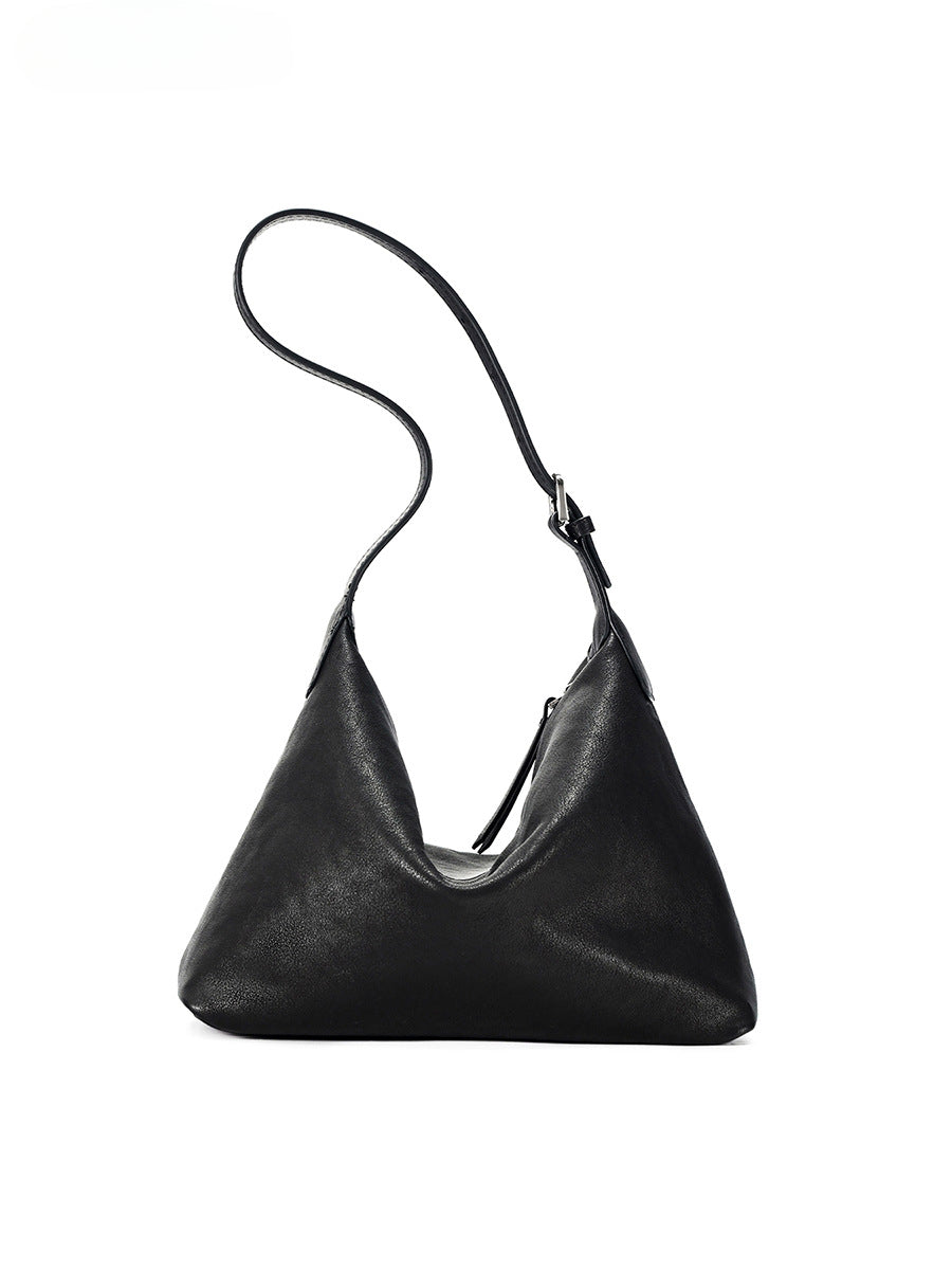 Vegetable-Tanned Leather Shoulder Bag-Black-Free Shipping Leatheretro