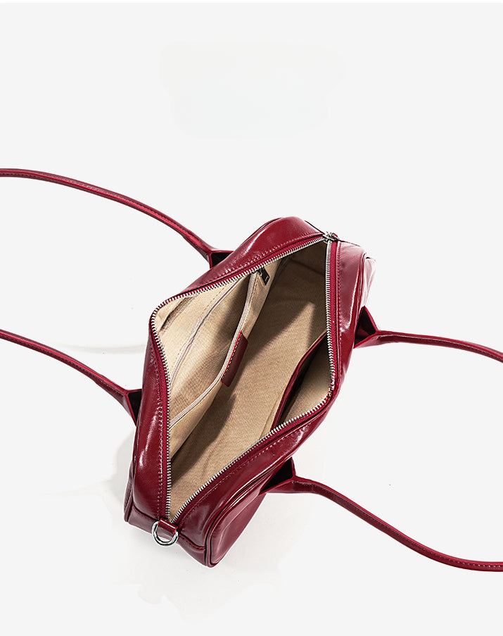 Luxury Genuine Leather Bowling Bag – Spacious Crossbody Tote & Shoulder Bag-Shoulder-Burgundy-Free Shipping Leatheretro