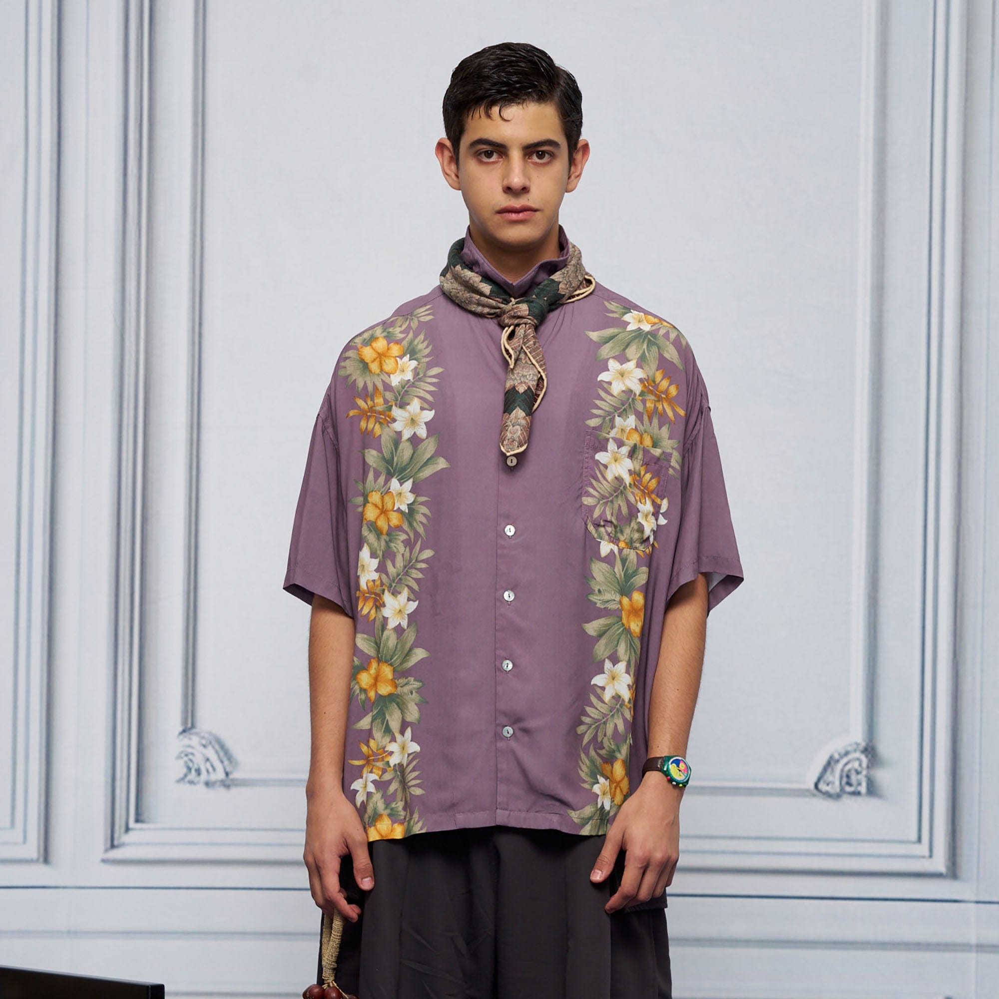 UNLIMITED MOTE Tropical Floral Cuban Hawaii Half Shirt-Half shirt-S-Purple-Free Shipping Leatheretro