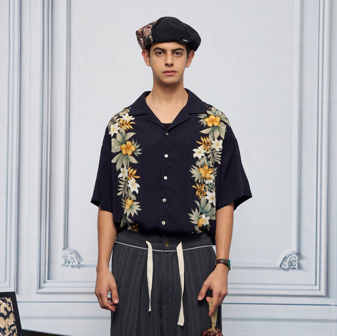 UNLIMITED MOTE Tropical Floral Cuban Hawaii Half Shirt-Half shirt-S-Black-Free Shipping Leatheretro