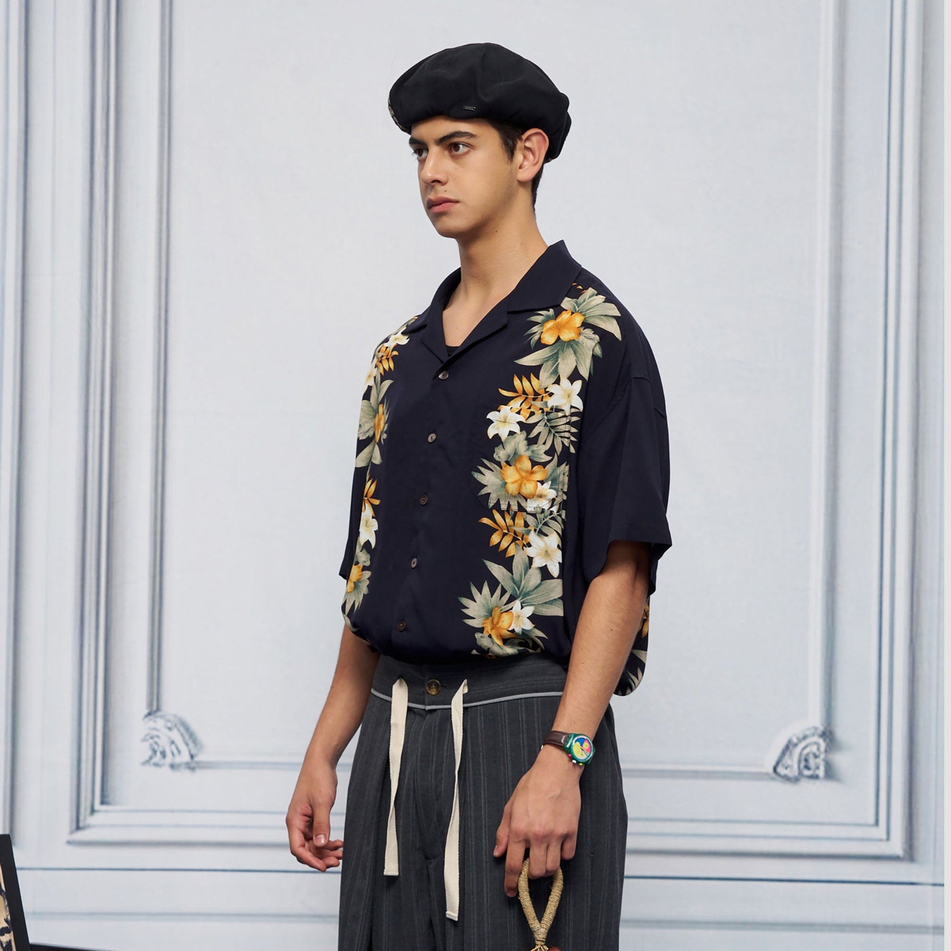 UNLIMITED MOTE Tropical Floral Cuban Hawaii Half Shirt-Half shirt-S-Black-Free Shipping Leatheretro