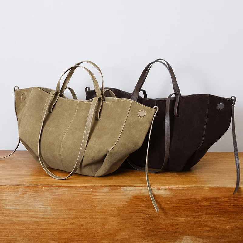 Women’s Leather Shoulder Tote – Frosted Cowhide Large Capacity Wing Bag-Desert Sand-Free Shipping Leatheretro