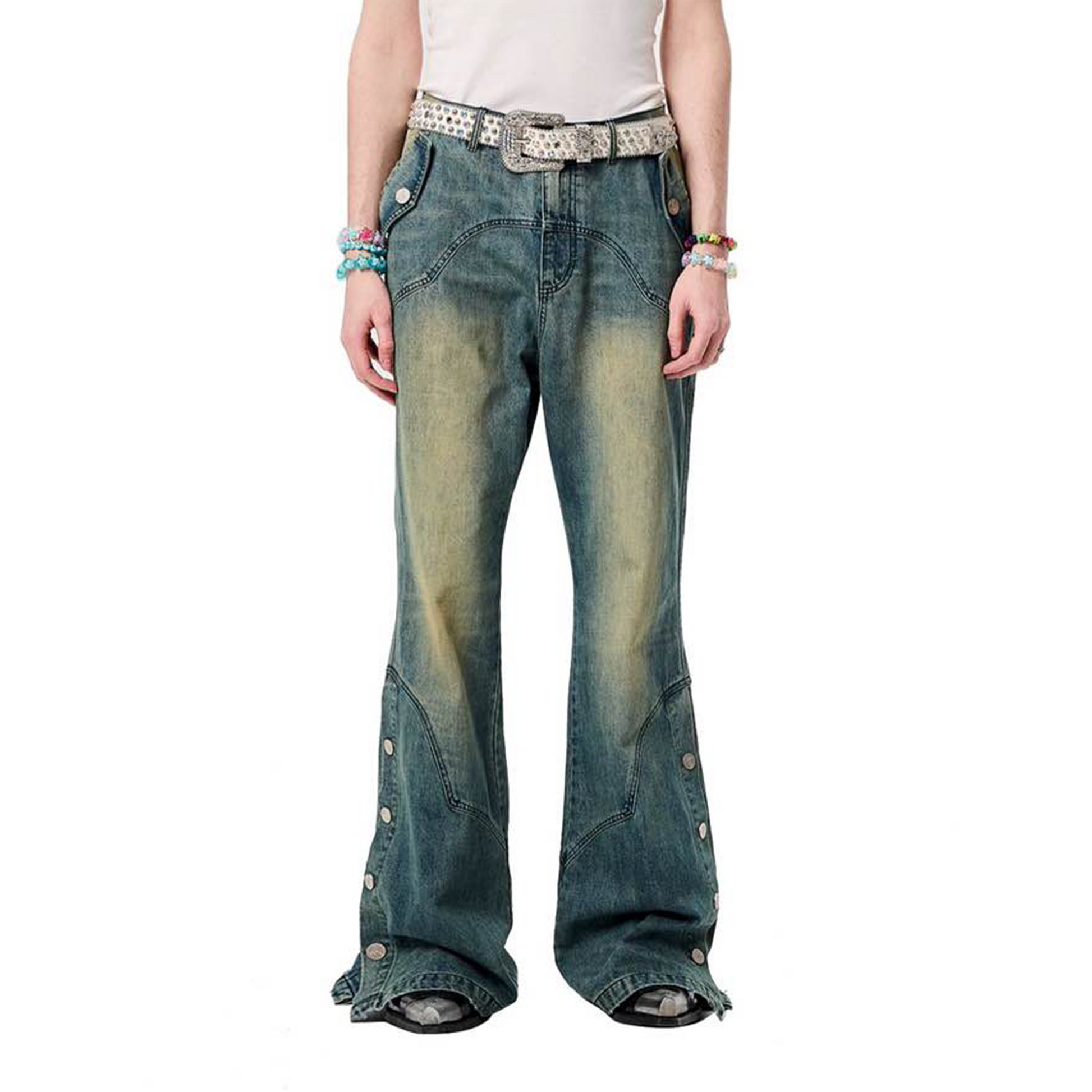 ERISSTOFF Washed Detachable Flared Jeans Blue-Jeans-S / 30"-Free Shipping Leatheretro