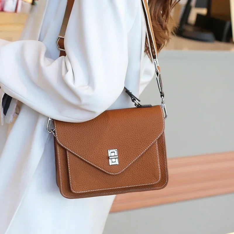 Cowhide Casual Crossbody Bag - Women Genuine Leather Handbag-Handbags-Brown-Free Shipping Leatheretro