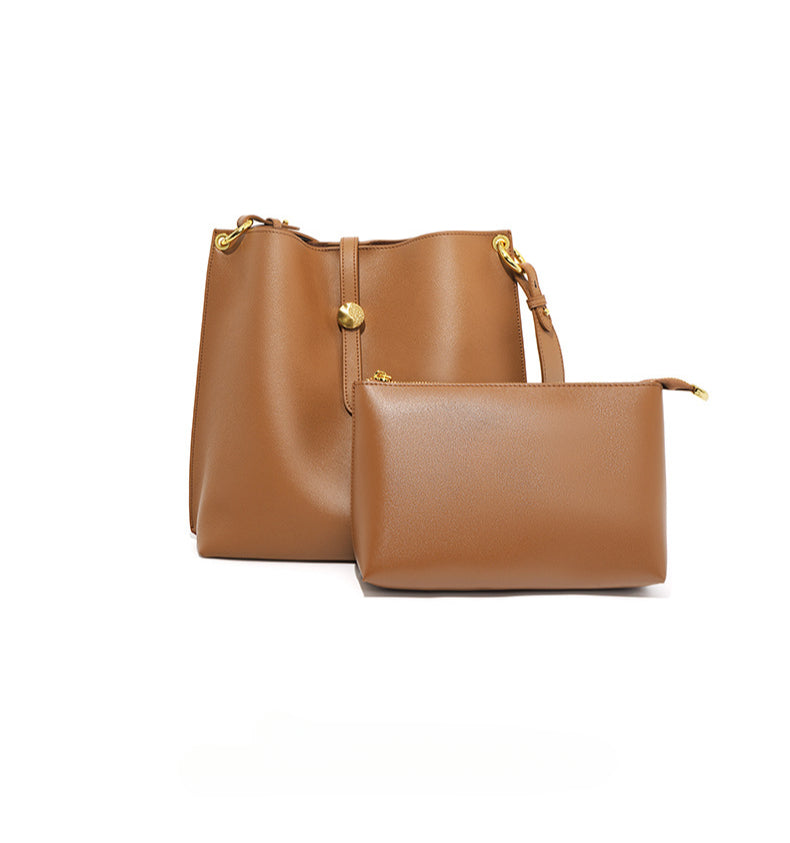 Genuine Leather Bucket Bag for Women-Handbags-flax blue-Free Shipping Leatheretro