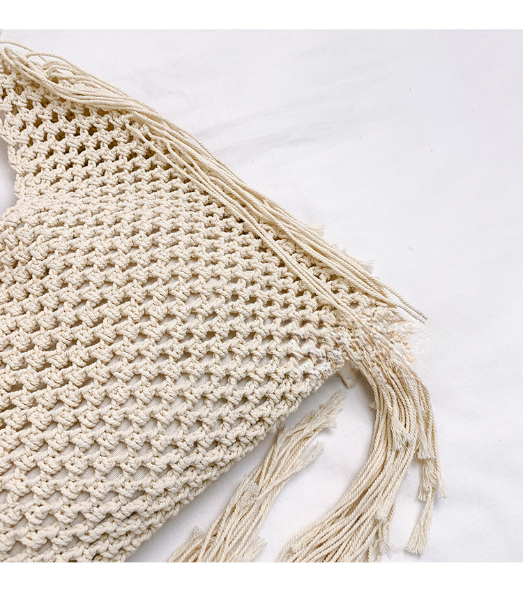 Retro Fringe Handwoven Crochet Tote Bag-Black-Free Shipping Leatheretro