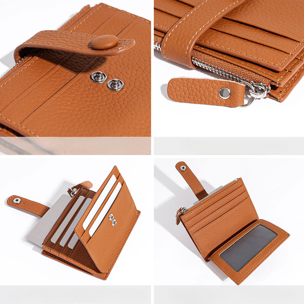 Multi-Pocket Zipper Leather Card Holder-Leather Card holder-Brown-Free Shipping Leatheretro