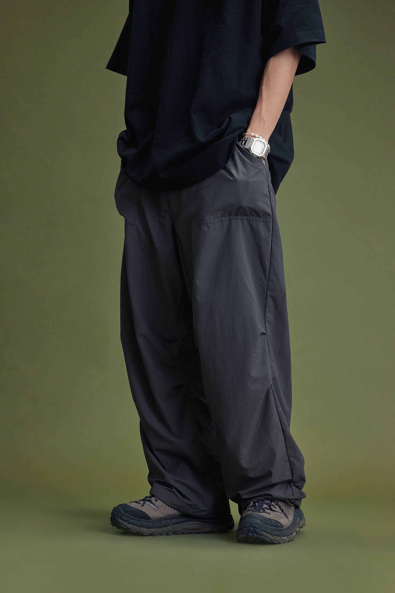 BANANA CLUB Quick-Dry Crinkled Wide-Leg Stretch Pants-Pants-S-Grey-Free Shipping Leatheretro