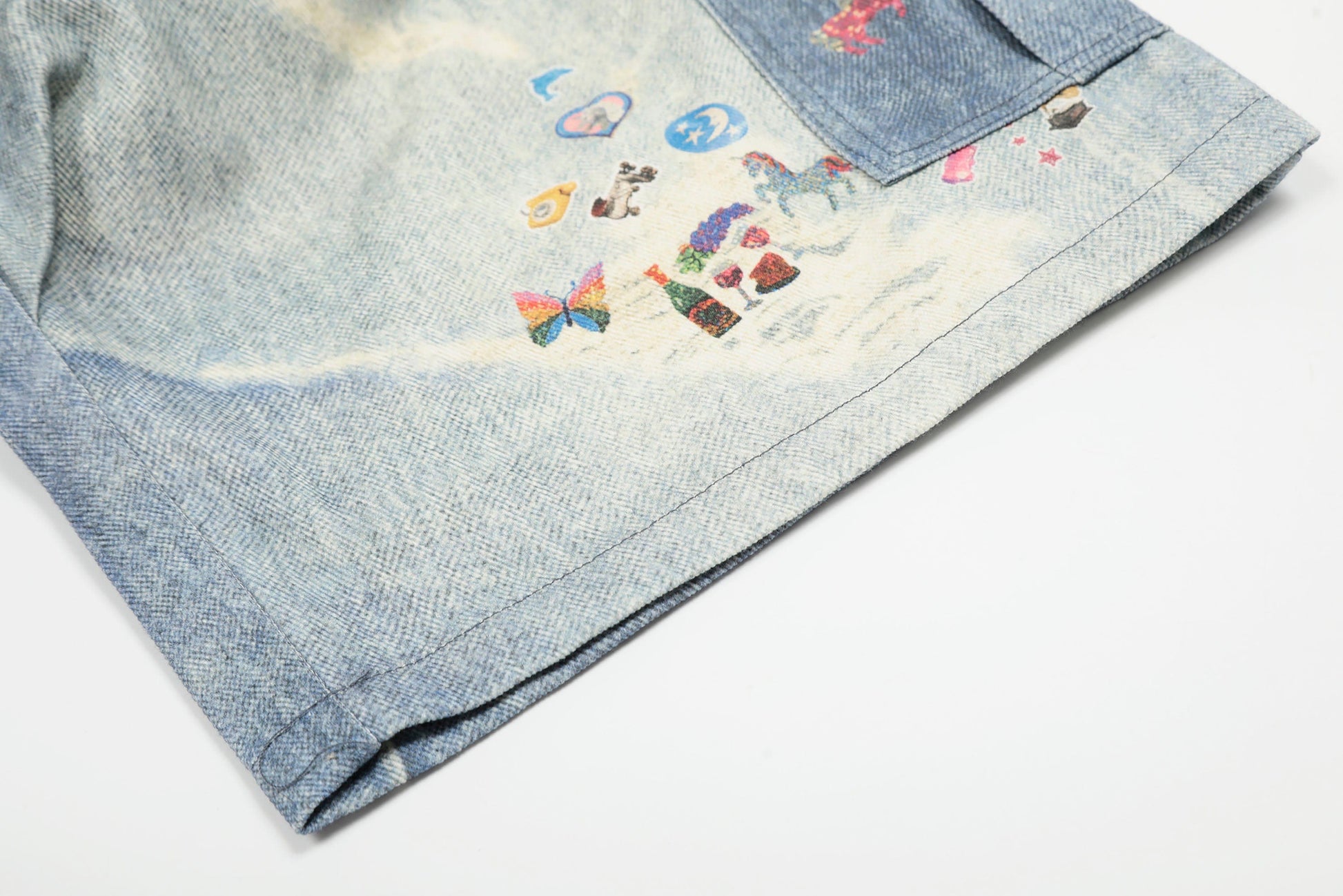 CLP Whimsical Distressed Stickers Cargo Denim Shorts-Shorts-S-Free Shipping Leatheretro