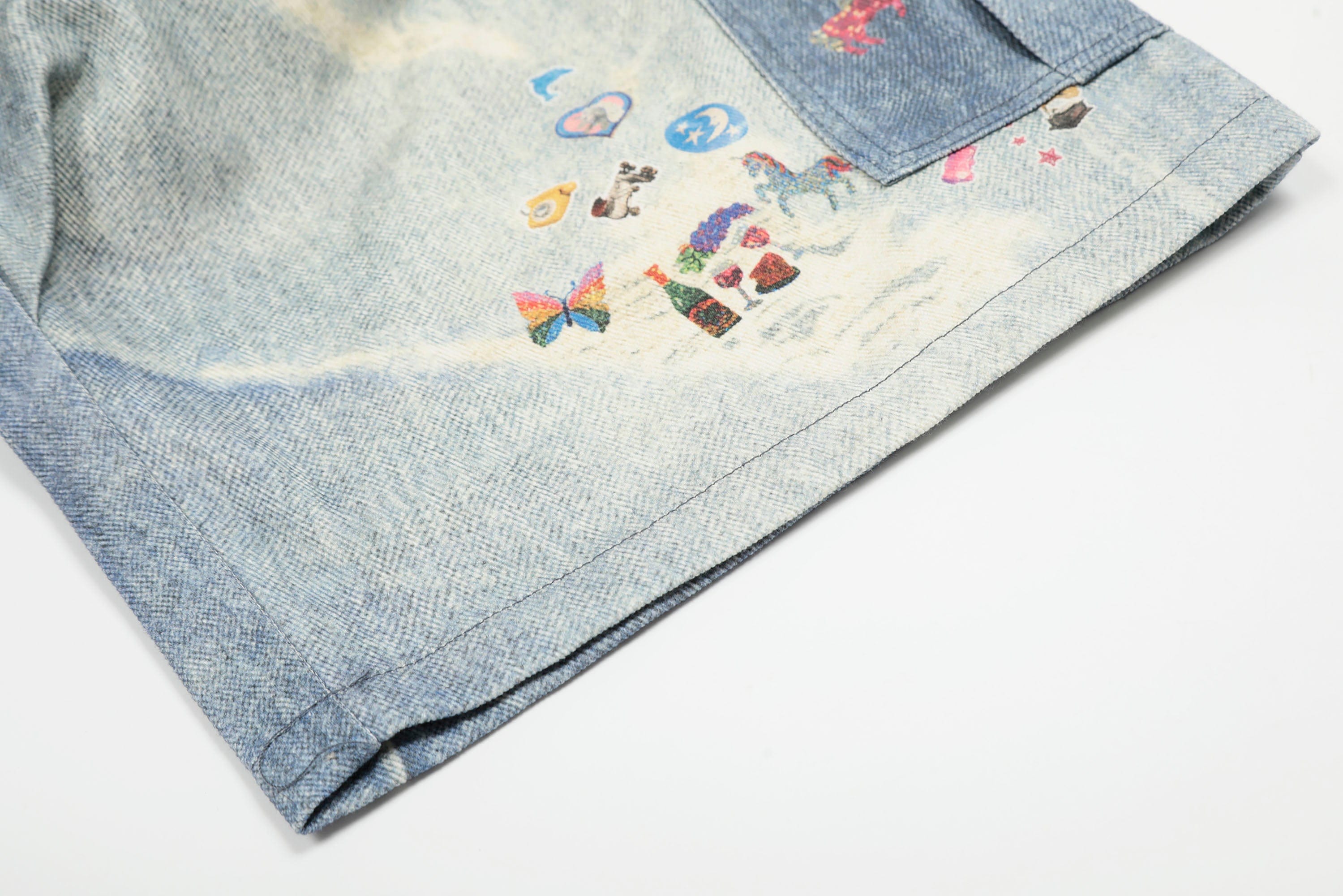 CLP Whimsical Distressed Stickers Cargo Denim Shorts-Shorts-S-Free Shipping Leatheretro