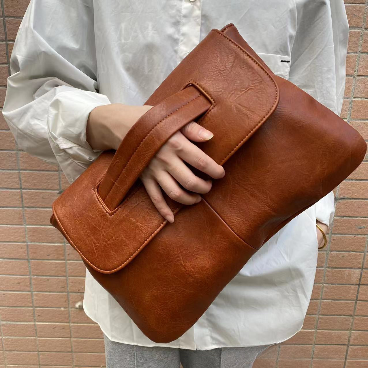 Large Capacity Faux Leather File Organizer, Shoulder Bag for Documents-grey-Free Shipping Leatheretro