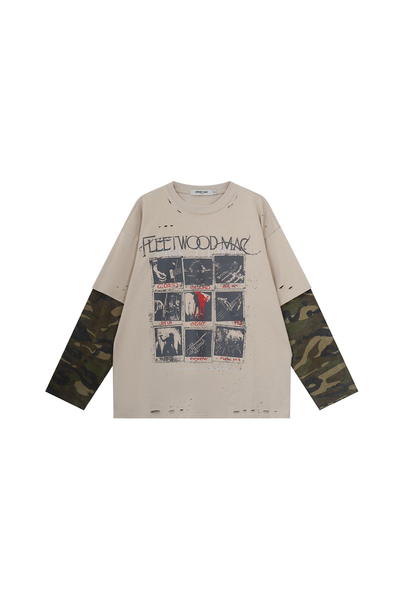 ERROR CODE ROBOT Camo Layered Distressed Long-Sleeve Tee-L/S Tee-S (Preorder)-Free Shipping Leatheretro